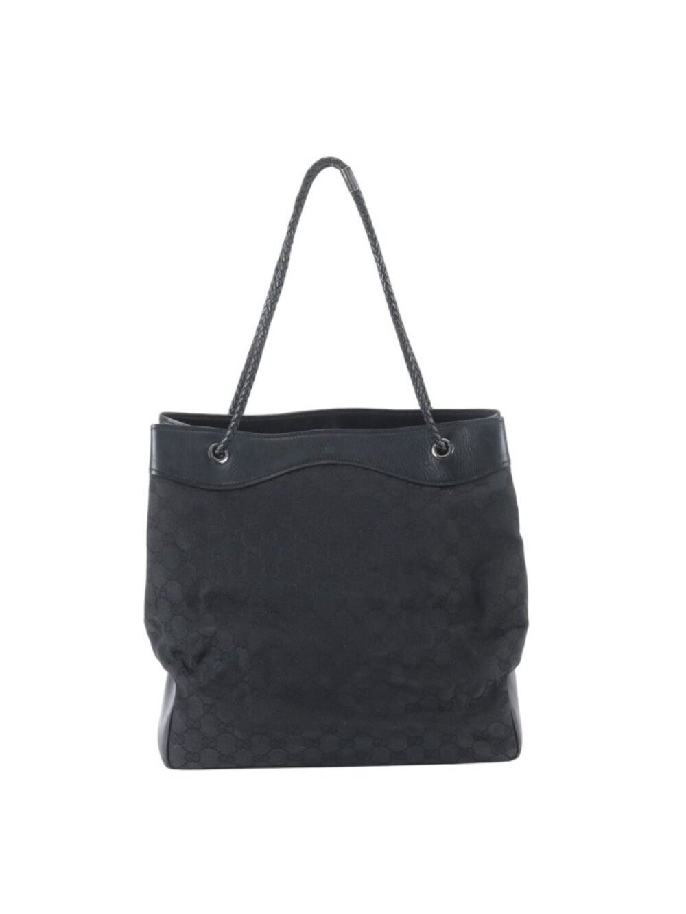 Gucci GG Canvas Leather Tote Shoulder Hand Black